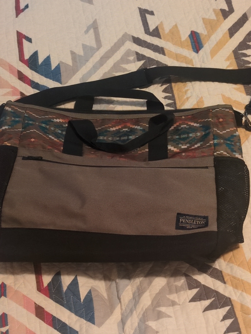 Pendleton Olive Green Duffel Bag with Aztec Multi-Color Accent